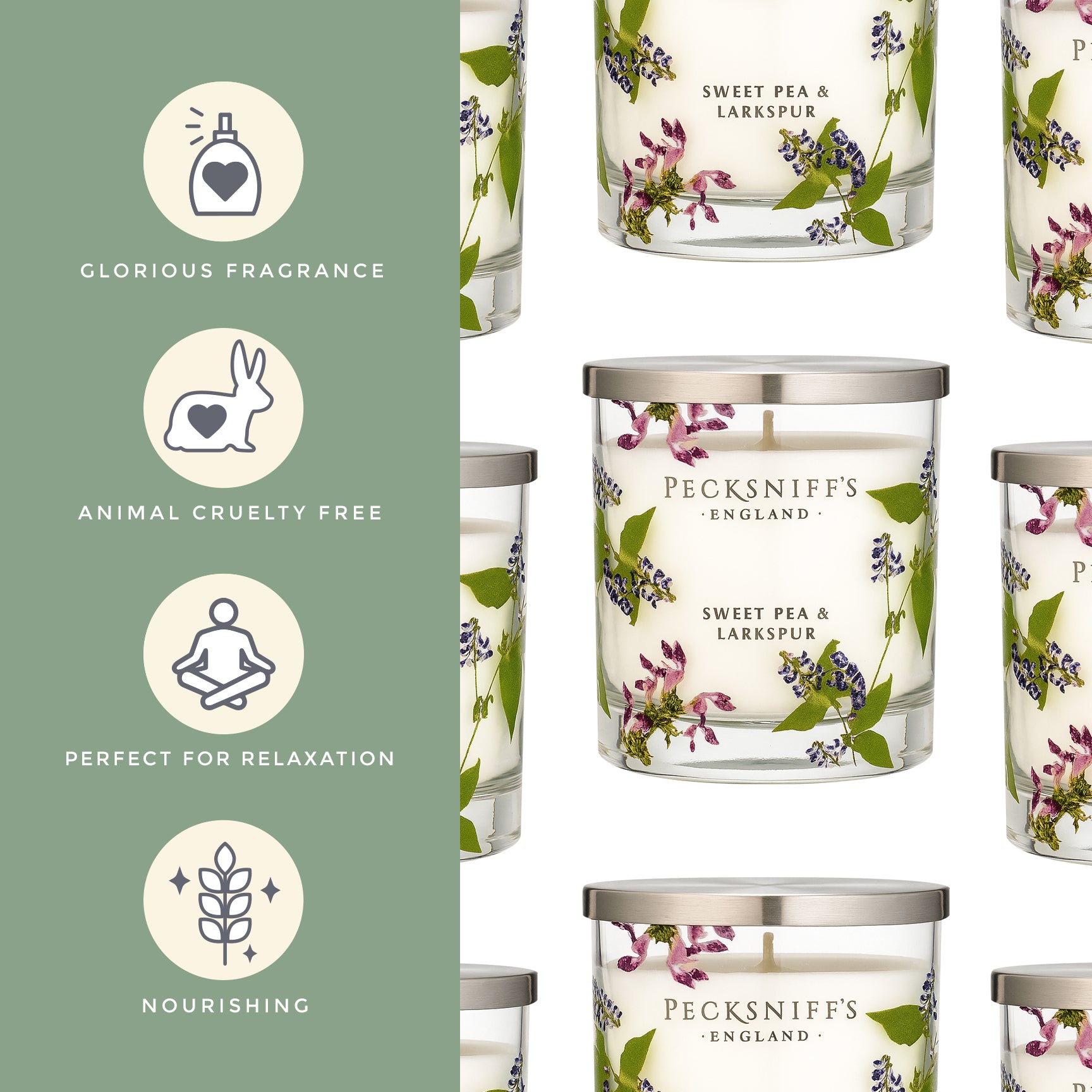 Pecksniff’s 1 Wick Candle – Sweet Pea & Lark Spur, 184 g / 6.49 oz – Long Lasting Burn, Elegant Home Decor & Relaxing Ambiance