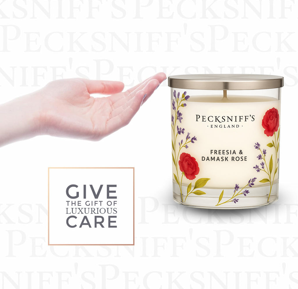 Pecksniff’s 1 Wick Candle – Freesia & Damask Rose, 184 g / 6.49 oz – Long Lasting Burn, Elegant Home Decor & Relaxing Ambiance