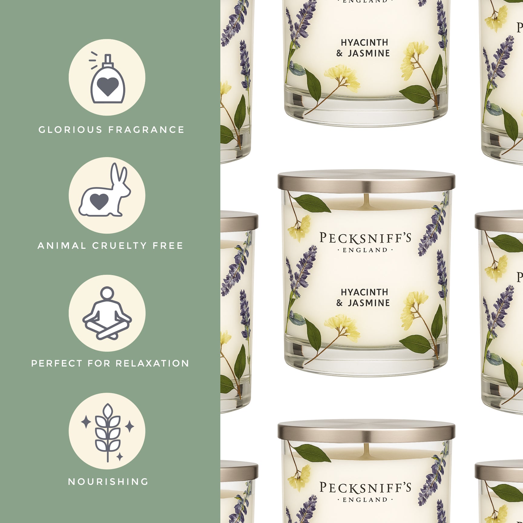 Pecksniff’s 1 Wick Candle – Jasmine & Hyacinth, 184 g / 6.49 oz – Long Lasting Burn, Elegant Home Decor & Relaxing Ambiance