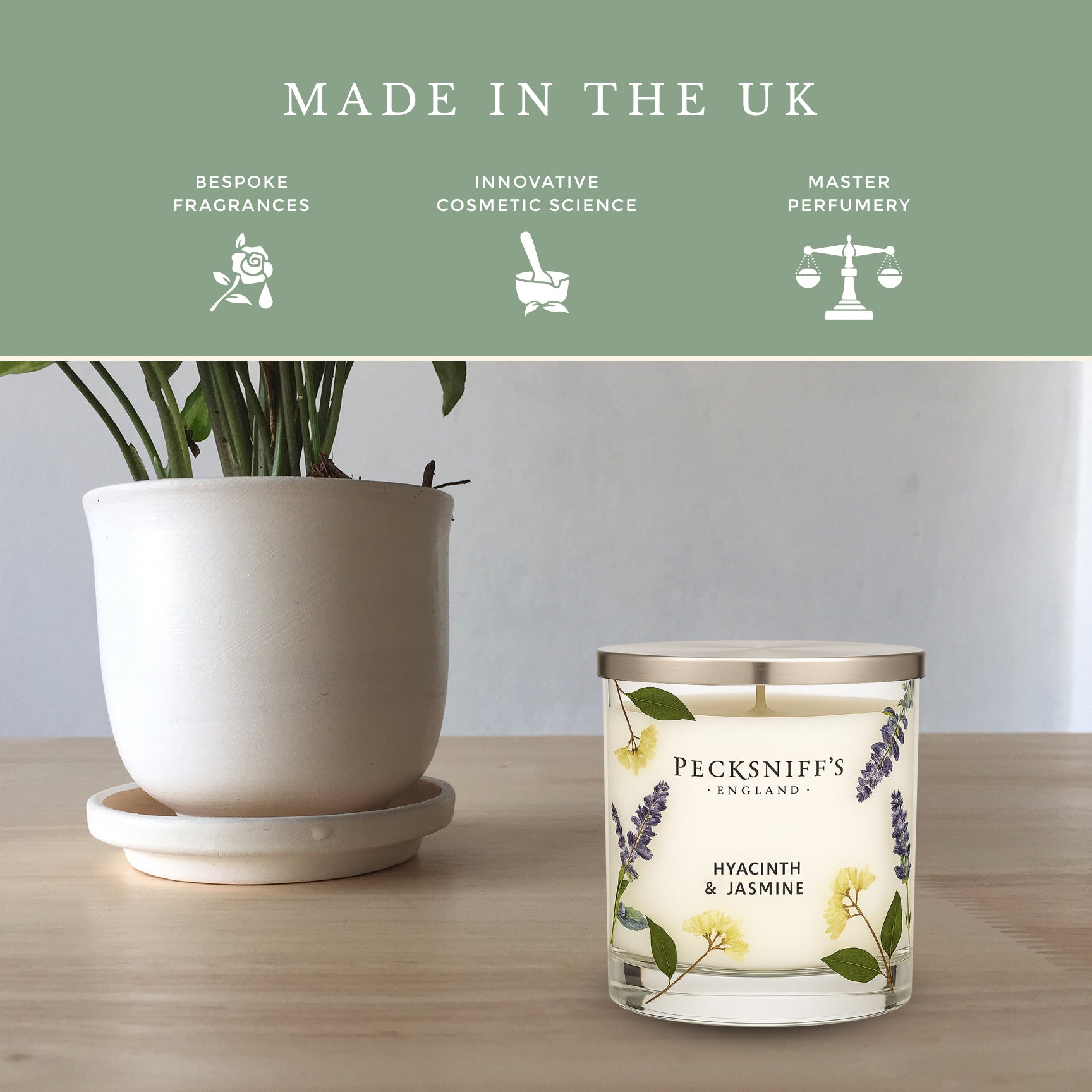 Pecksniff’s 1 Wick Candle – Jasmine & Hyacinth, 184 g / 6.49 oz – Long Lasting Burn, Elegant Home Decor & Relaxing Ambiance