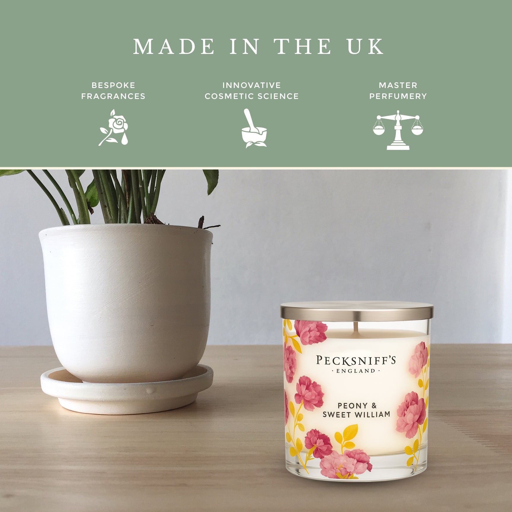 Pecksniff’s 1 Wick Candle – Peony & Sweet William, 184 g / 6.49 oz – Long Lasting Burn, Elegant Home Decor & Relaxing Ambiance