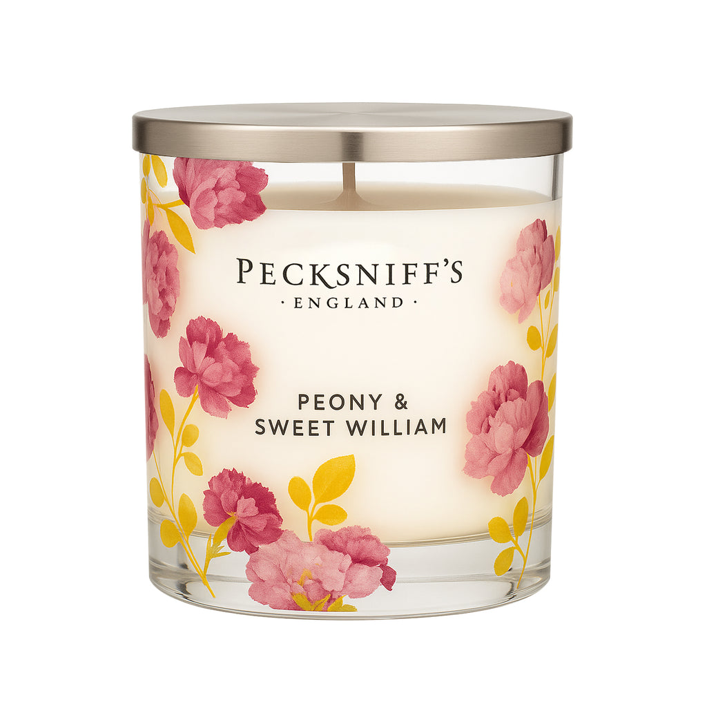Pecksniff’s 1 Wick Candle – Peony & Sweet William, 184 g / 6.49 oz – Long Lasting Burn, Elegant Home Decor & Relaxing Ambiance