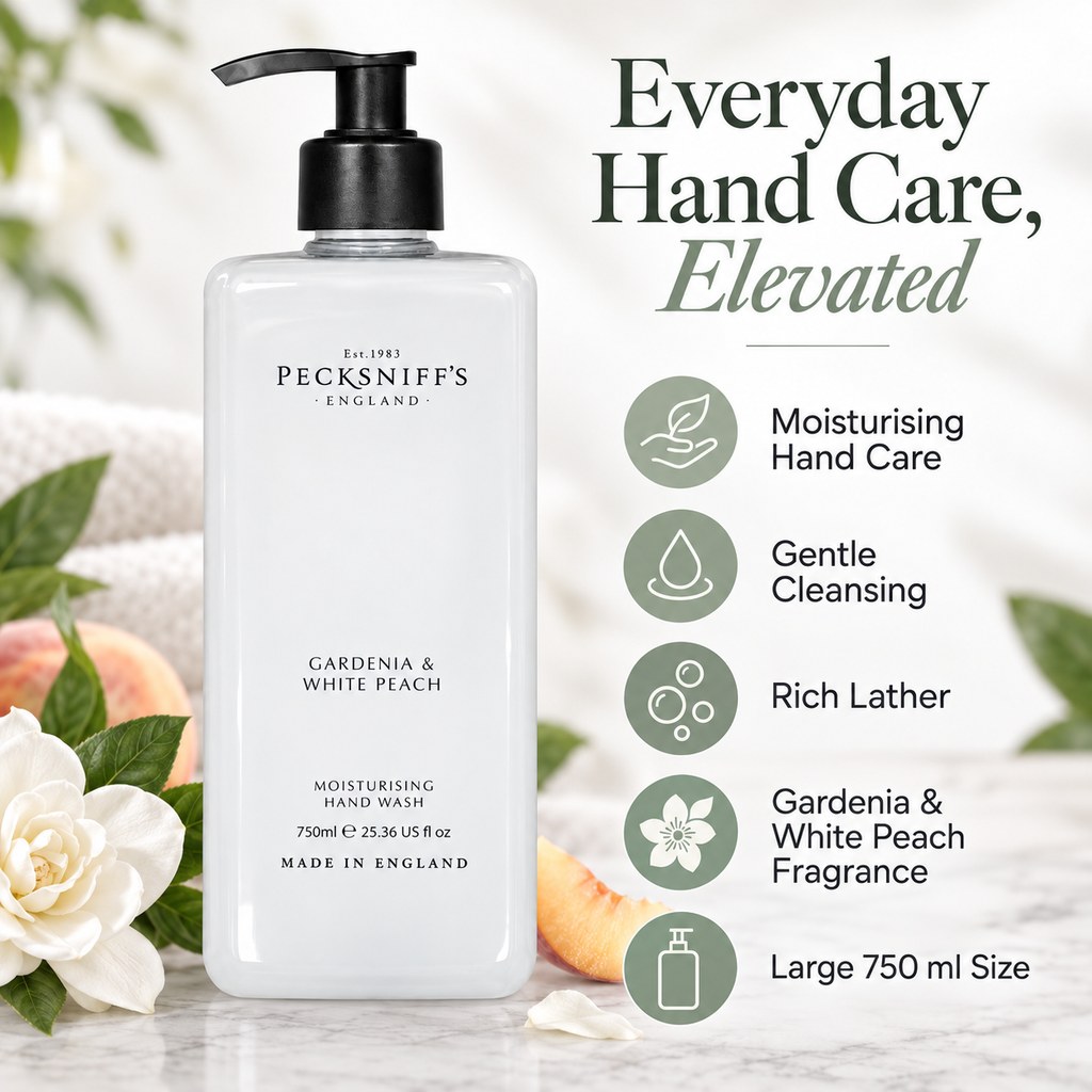 Pecksniff's Classic Gardenia & White Peach Scented Moisturizing Hand Wash | 750ml, 25.3 Fl oz