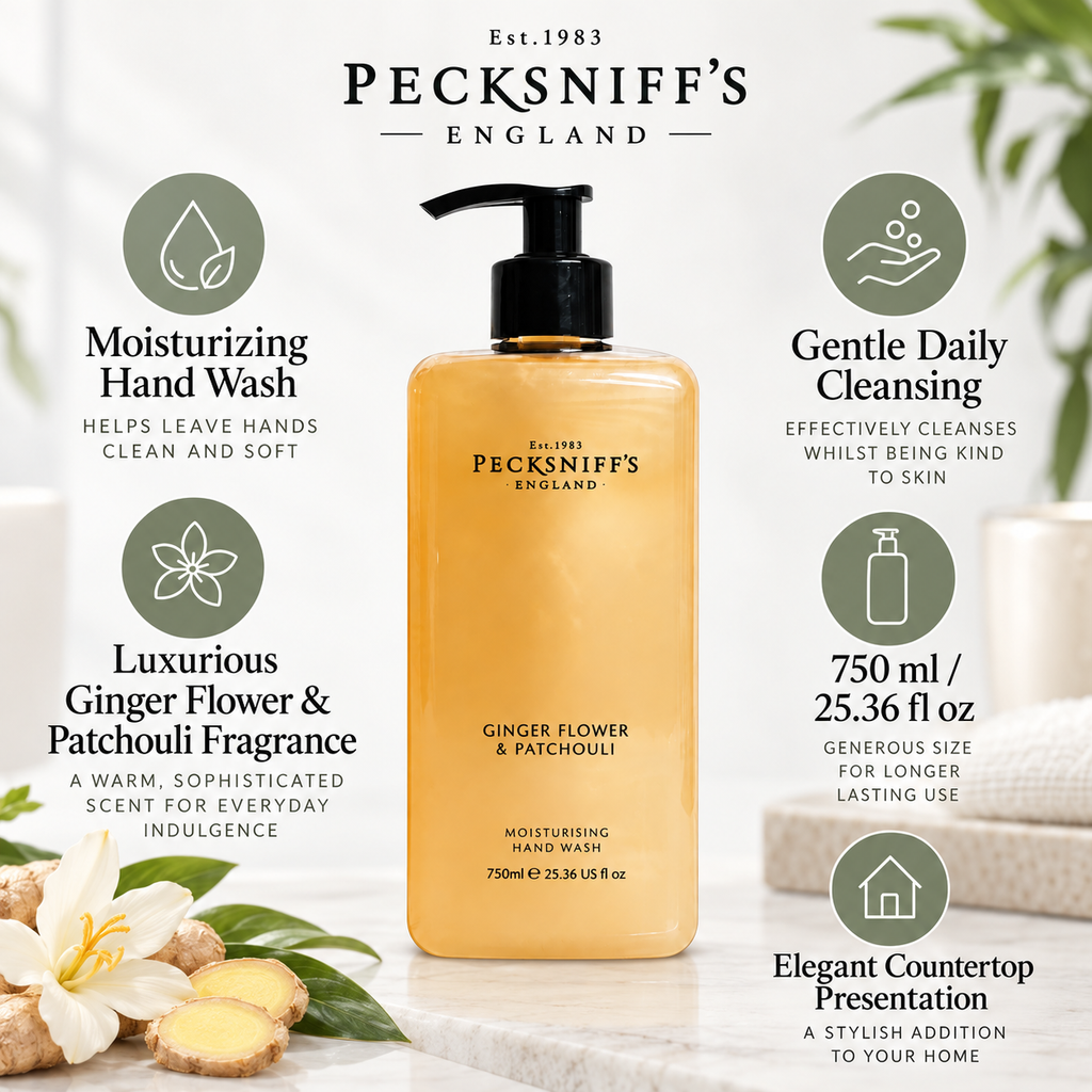 Pecksniff's Classic Ginger Flower & Patchouli Scented Moisturizing Hand Wash | 750ml, 25.3 Fl oz