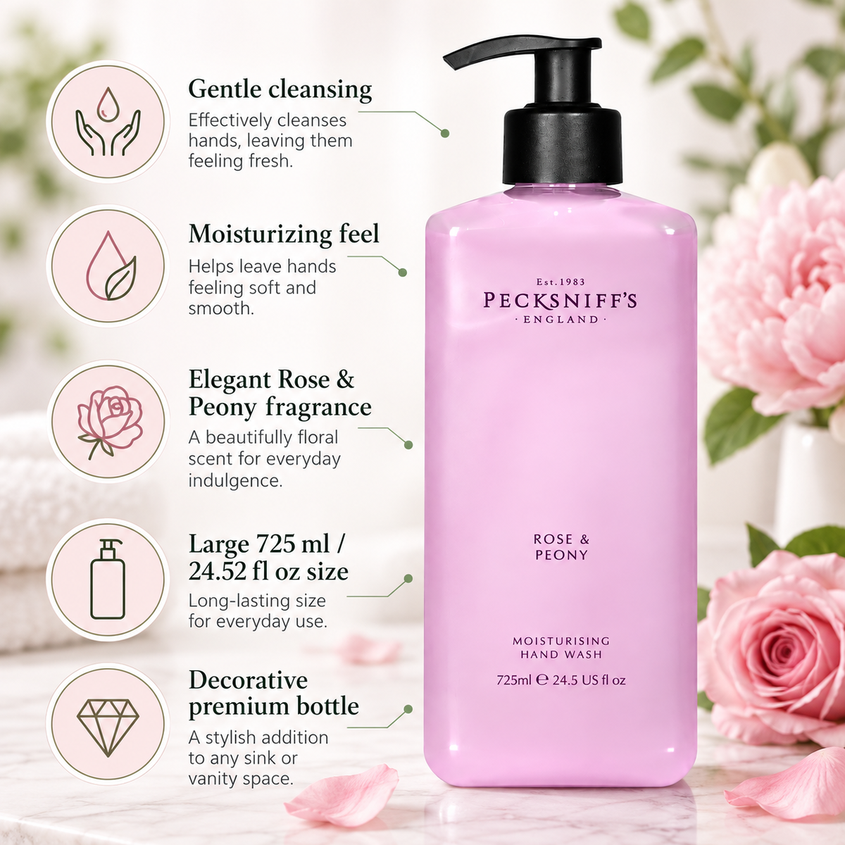 Pecksniff's Rose & Peony Hand Wash 725 ml/24.5 Fl Oz