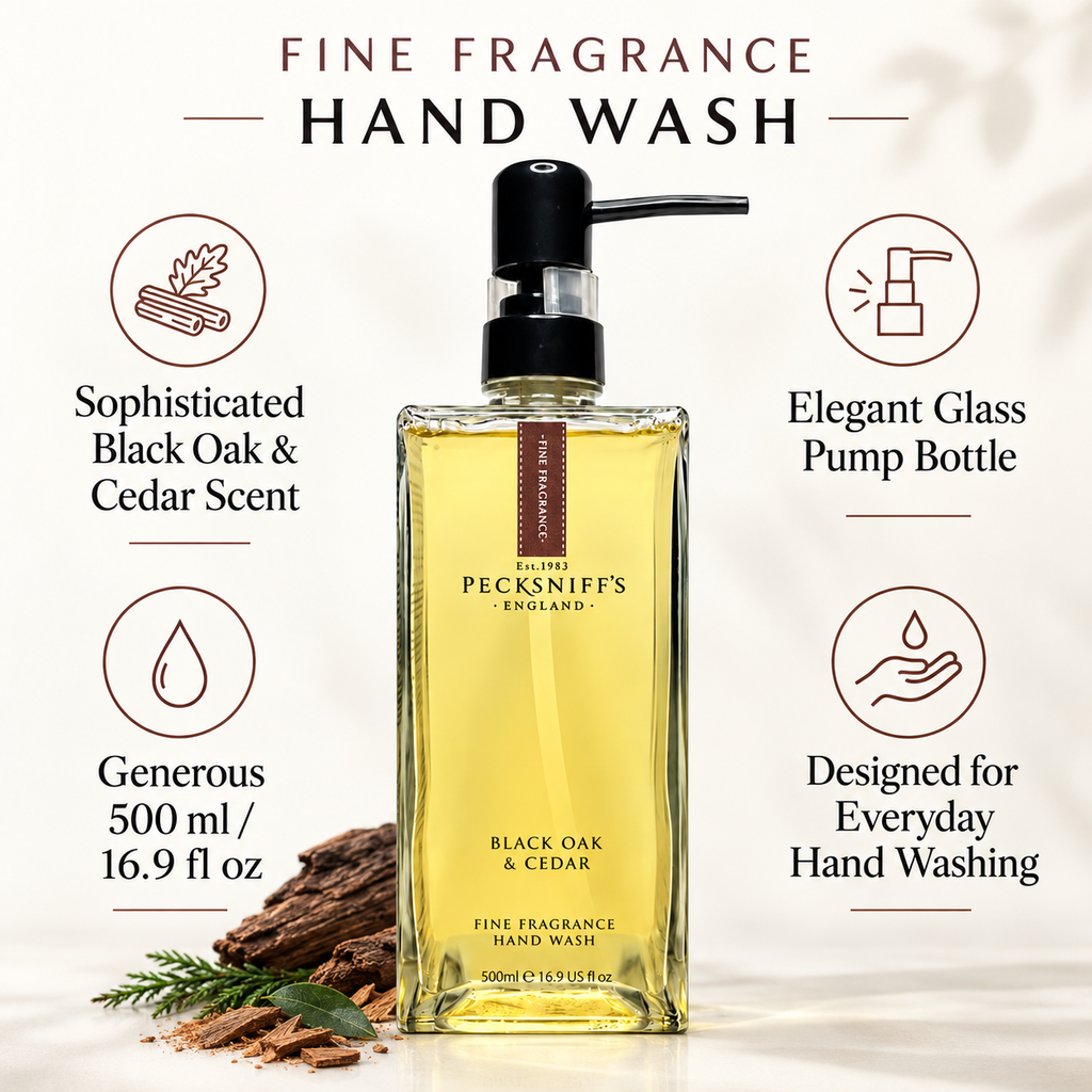 Pecksniffs Black Oak & Cedar Fine Fragrance Hand Wash in a Glass Bottle | 500ml, 16.9 Fl oz