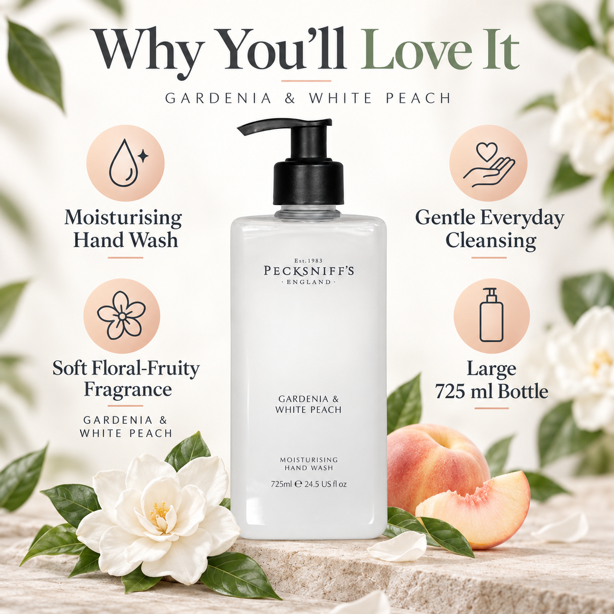 Pecksniff's Gardenia & White Peach Hand Wash 725 ml/24.5 Fl Oz