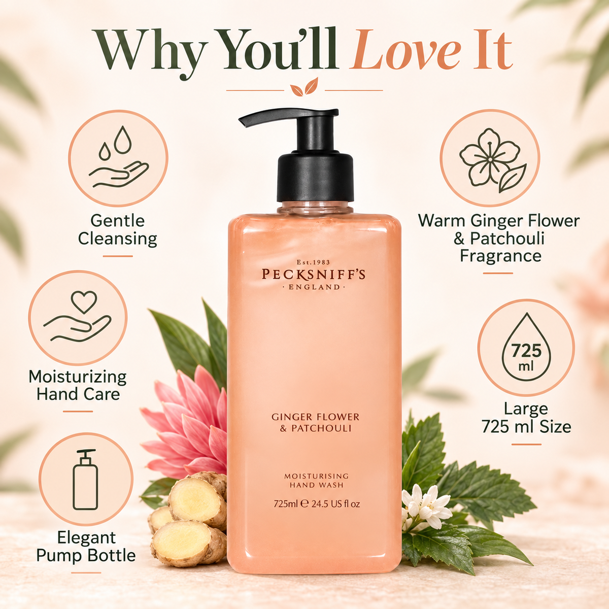Pecksniff's Ginger Flower & Patchouli Hand Wash 725 ml/24.5 Fl Oz