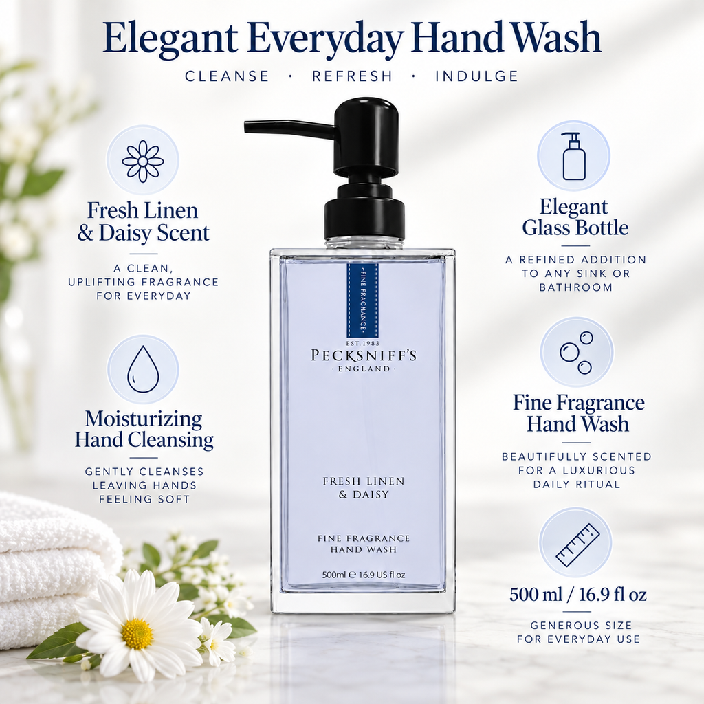 Pecksniff's Fresh Linen & Daisy Fine Fragrance Hand Wash in a Glass Bottle | 500ml, 16.9 Fl oz