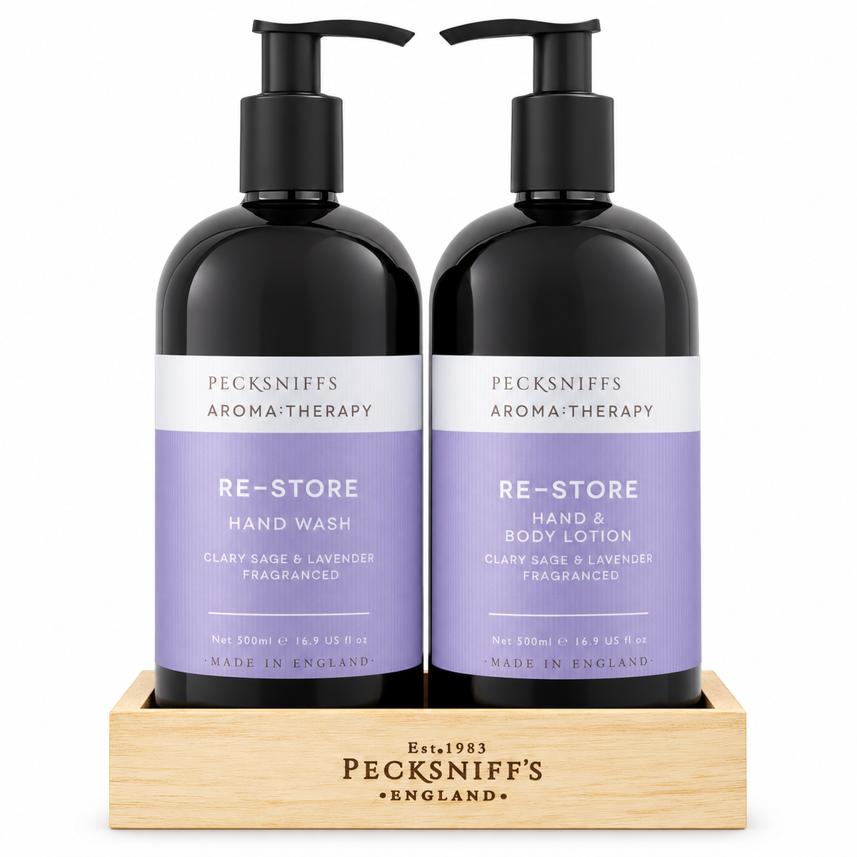 Pecksniff's Aroma:Therapy Re-Store Duo Caddy, 500 ml/16.9 fl oz Hand Wash and 500 ml/16.9 fl oz Hand & Body Lotion
