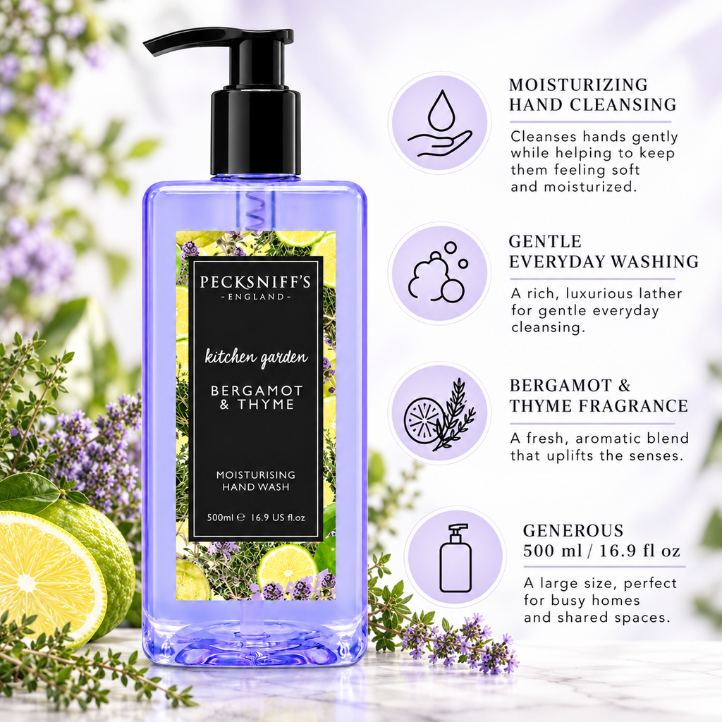 Pecksniff's Classic Bergamot & Thyme Scented Moisturizing Hand Wash | 500ml, 16.9 Fl oz