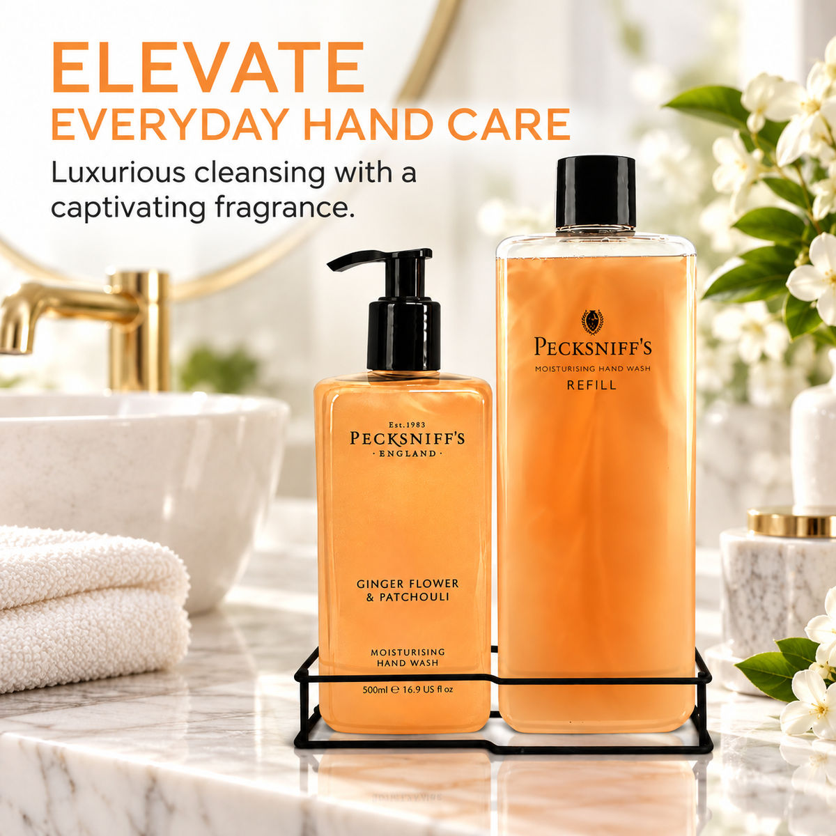 Pecksniff's Classic Ginger Flower & Patchouli Moisturizing Hand Wash 500ml/16.9 Fl oz and Hand Wash Refill 1L/1000ml,33.8 Oz