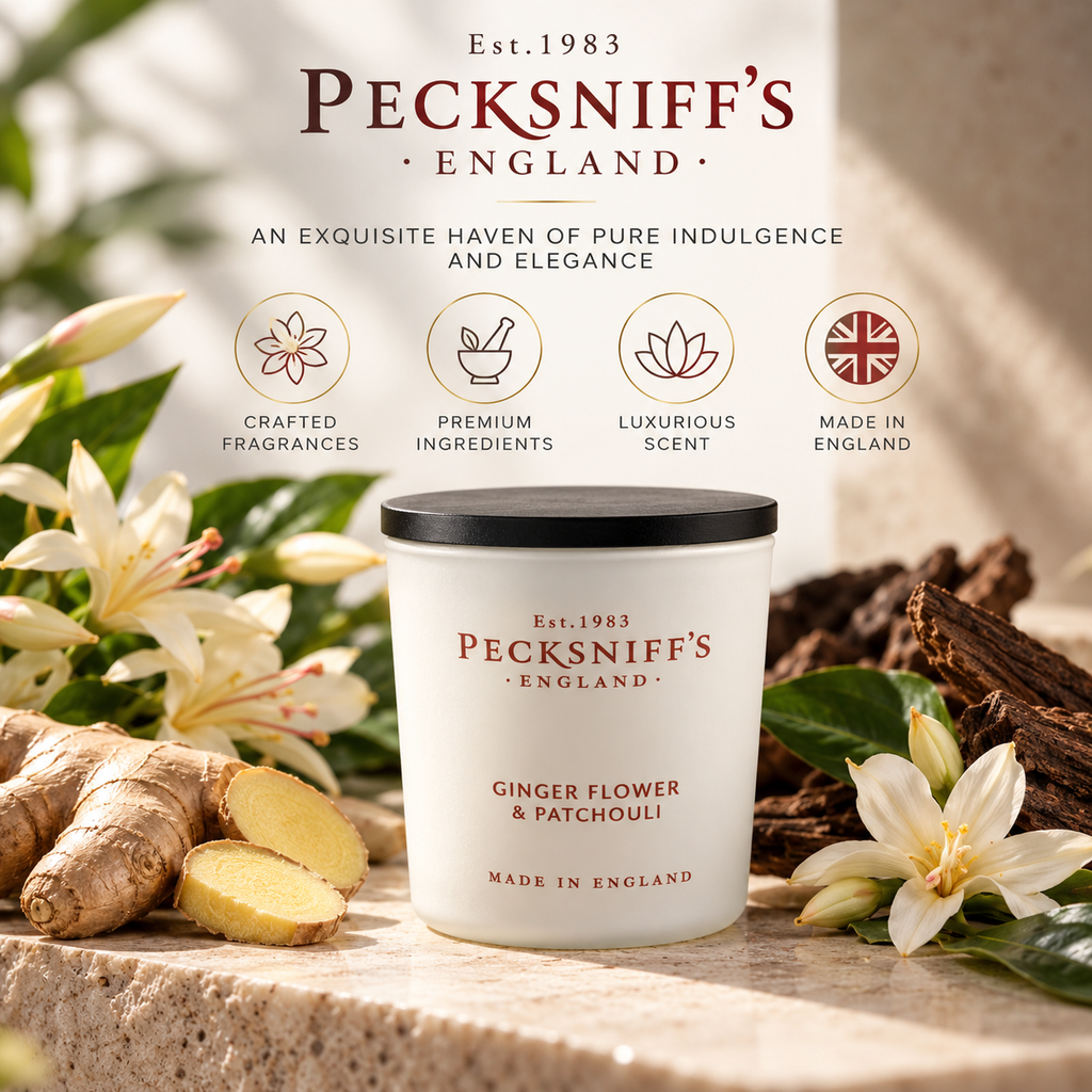 Pecksniff's Ginger Flower & Patchouli Luxury Scented Candle | 1 Wick, 100 g/3.5 oz