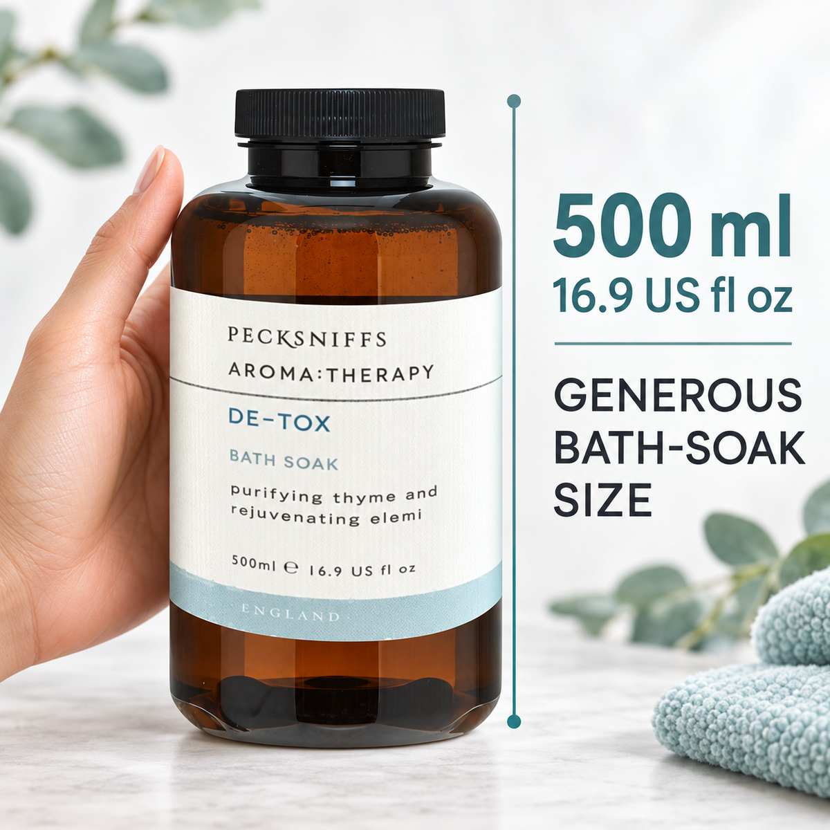 Pecksniffs Aroma:Therapy De-Tox Bath Soak Decanter | 500ml/16.9 Fl Oz