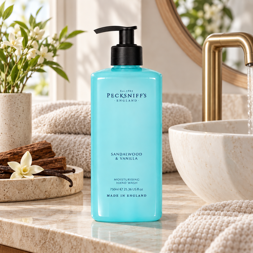 Pecksniff's Classic Sandalwood & Vanilla Scented Moisturizing Hand Wash | 750ml, 25.3 Fl oz