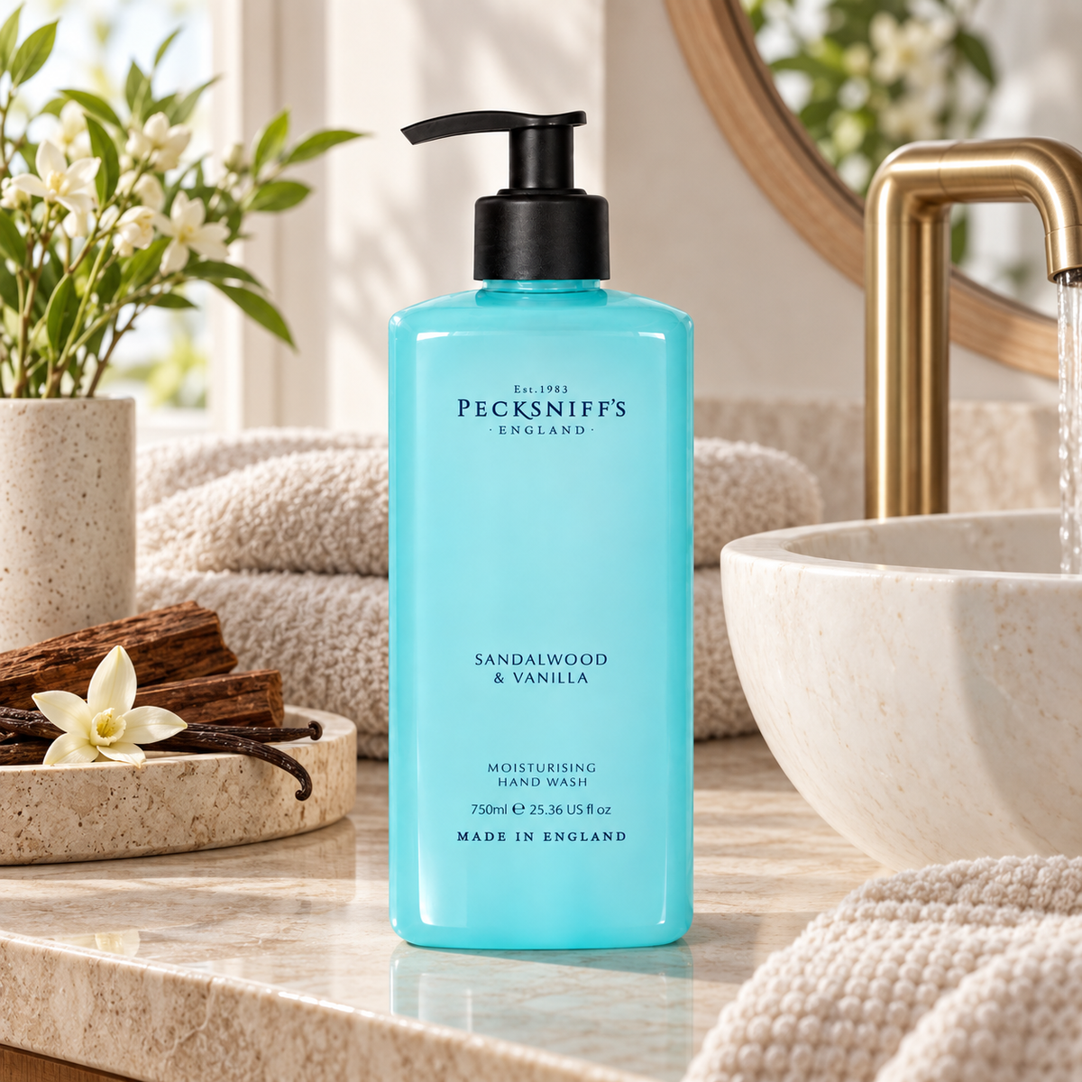 Pecksniff's Classic Sandalwood & Vanilla Scented Moisturizing Hand Wash | 750ml, 25.3 Fl oz