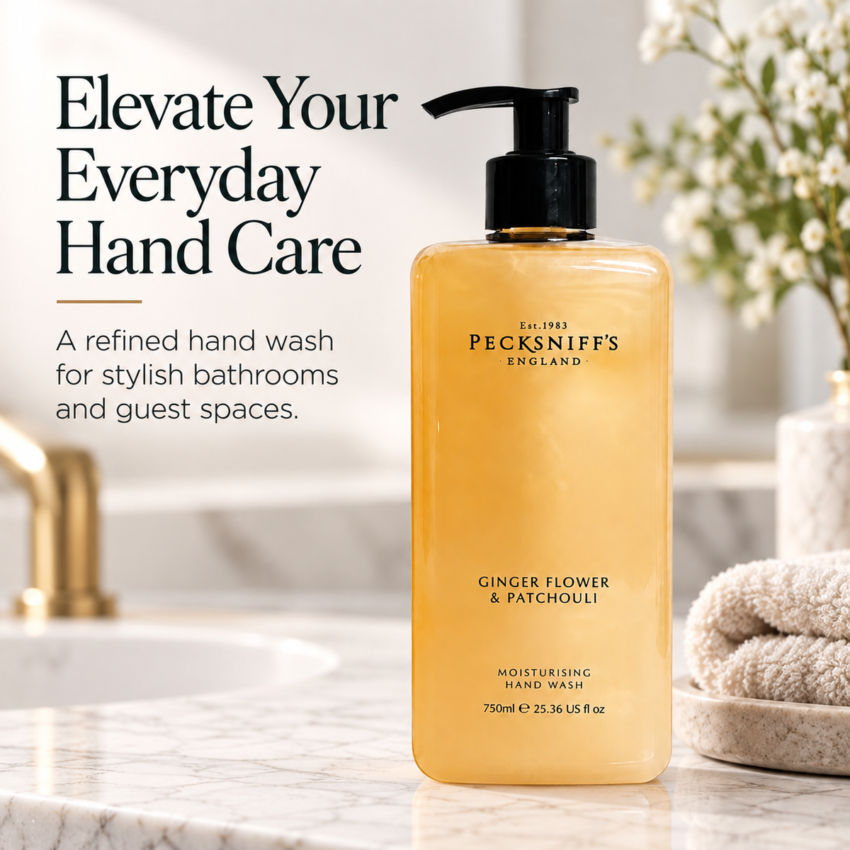Pecksniff's Classic Ginger Flower & Patchouli Scented Moisturizing Hand Wash | 750ml, 25.3 Fl oz