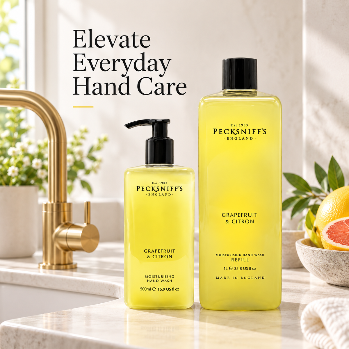 Pecksniffs Classic Grapefruit & Citron Moisturizing Hand Wash 500ml/16.9 Fl oz and Hand Wash Refill 1L/1000ml,33.8 Oz