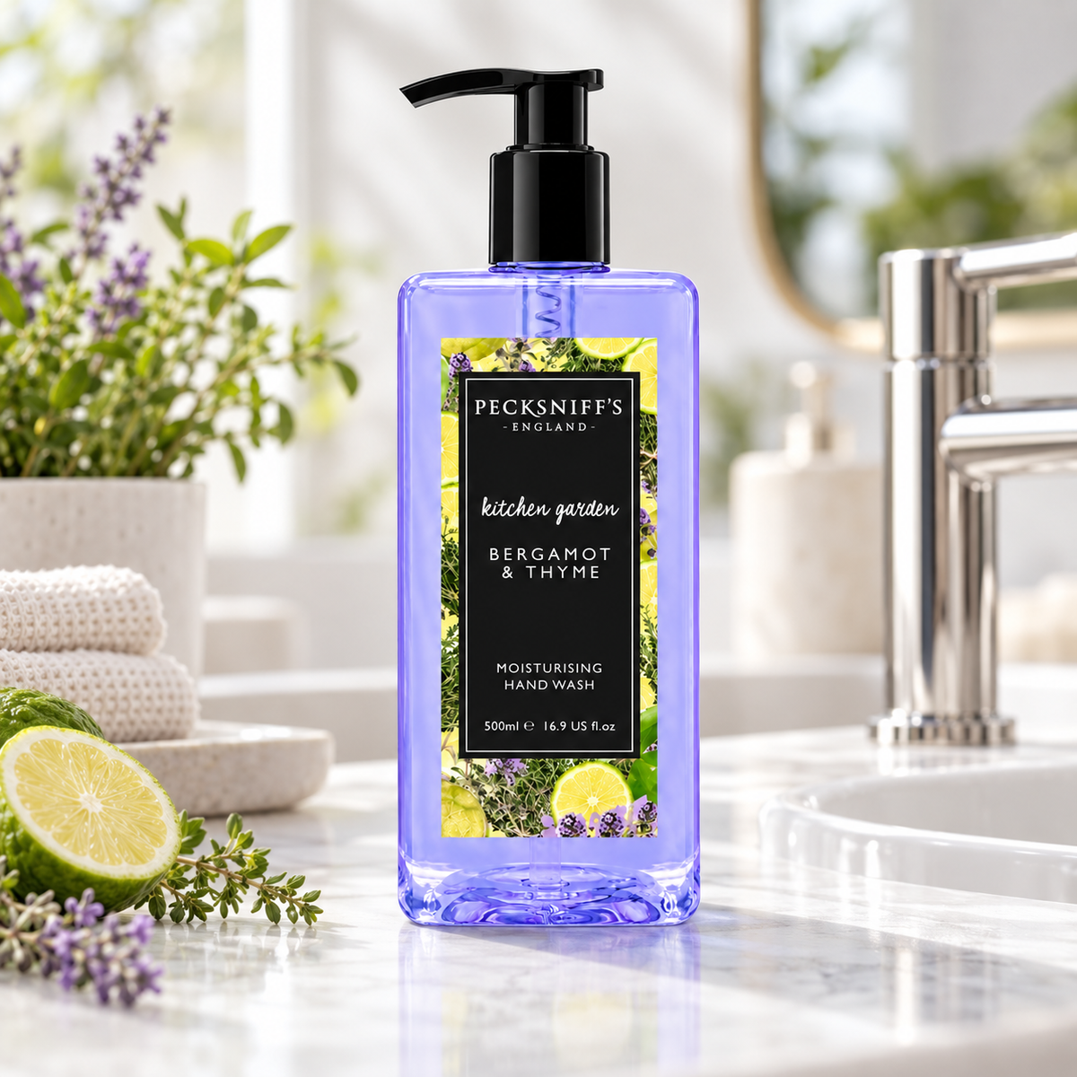 Pecksniff's Classic Bergamot & Thyme Scented Moisturizing Hand Wash | 500ml, 16.9 Fl oz