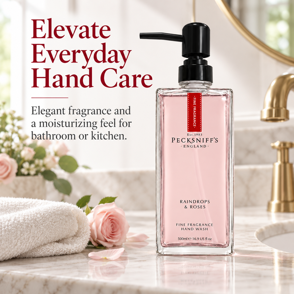 Pecksniffs Raindrops & Roses Fine Fragrance Hand Wash in a Glass Bottle | 500ml, 16.9 Fl oz
