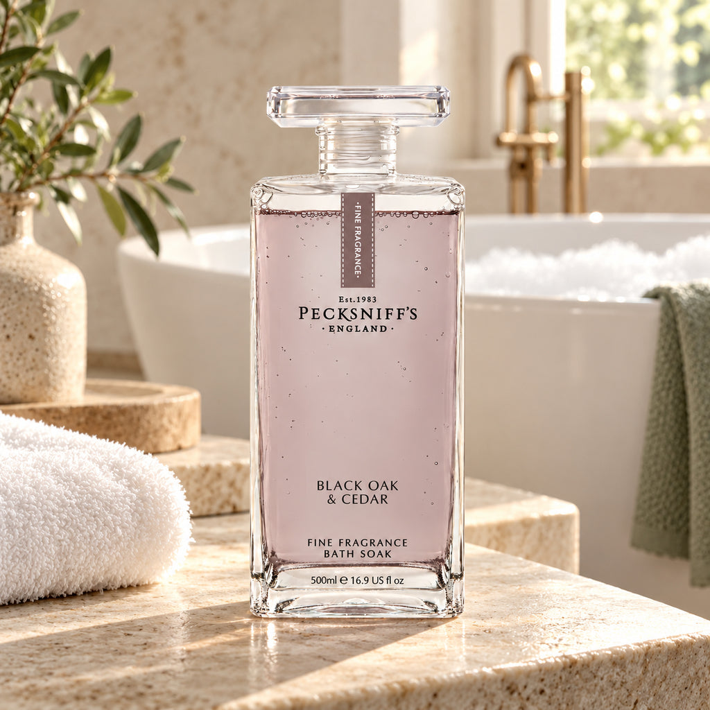 Pecksniff's Prestige Black Oak & Cedar Bath Soak Decanter | 500ml/16.9 Fl Oz