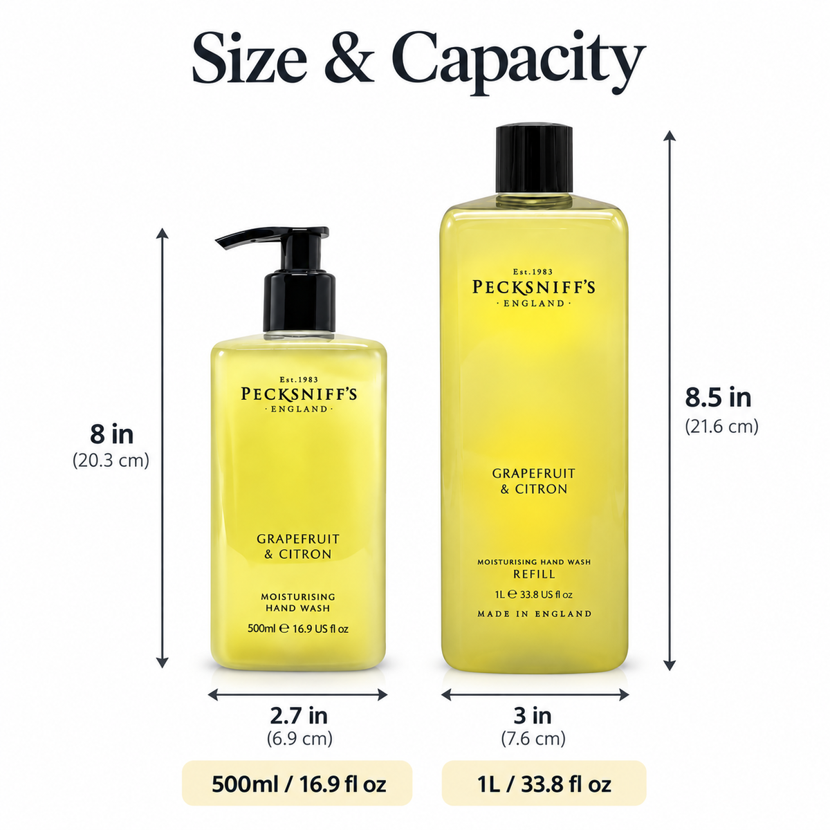 Pecksniffs Classic Grapefruit & Citron Moisturizing Hand Wash 500ml/16.9 Fl oz and Hand Wash Refill 1L/1000ml,33.8 Oz