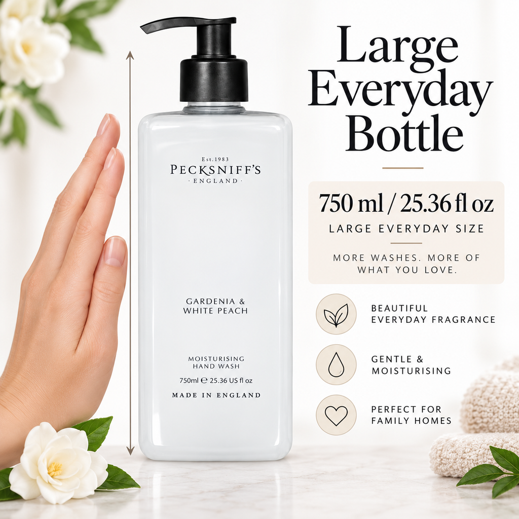 Pecksniff's Classic Gardenia & White Peach Scented Moisturizing Hand Wash | 750ml, 25.3 Fl oz