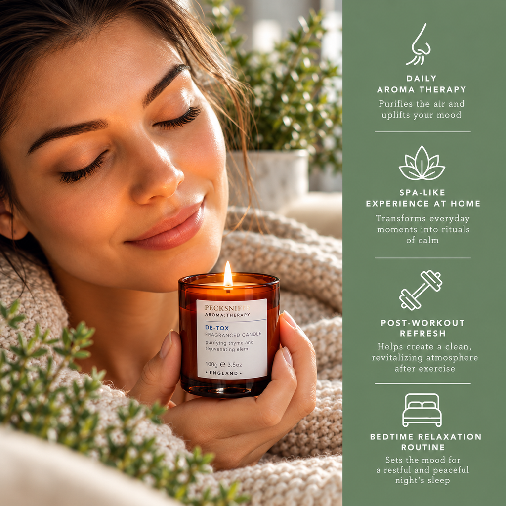 Pecksniff's De-tox Luxury Scented Candle | 1 Wick, 100 g/3.5 oz