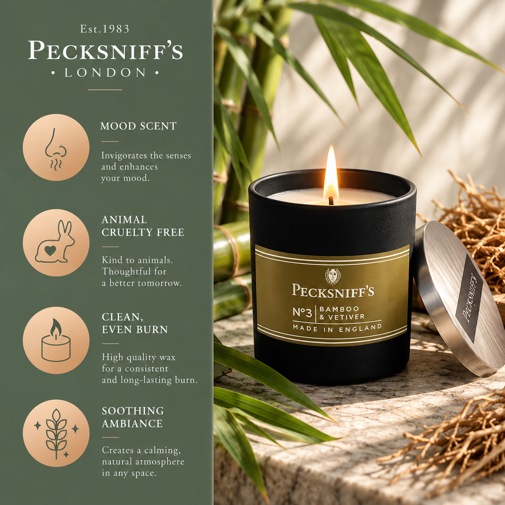 Pecksniffs Bamboo & Vetiver Scented Candle | 1 Wick, 100g/3.5oz