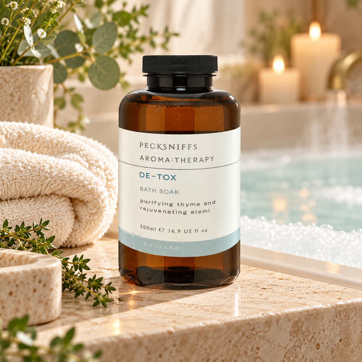 Pecksniffs Aroma:Therapy De-Tox Bath Soak Decanter | 500ml/16.9 Fl Oz