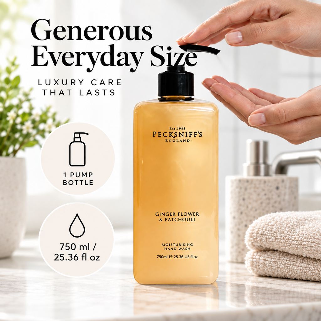 Pecksniff's Classic Ginger Flower & Patchouli Scented Moisturizing Hand Wash | 750ml, 25.3 Fl oz