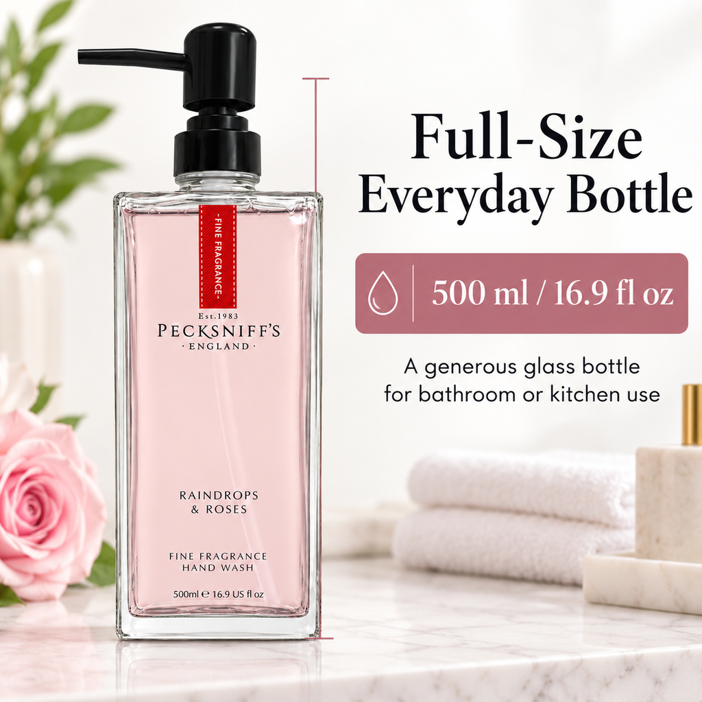 Pecksniffs Raindrops & Roses Fine Fragrance Hand Wash in a Glass Bottle | 500ml, 16.9 Fl oz