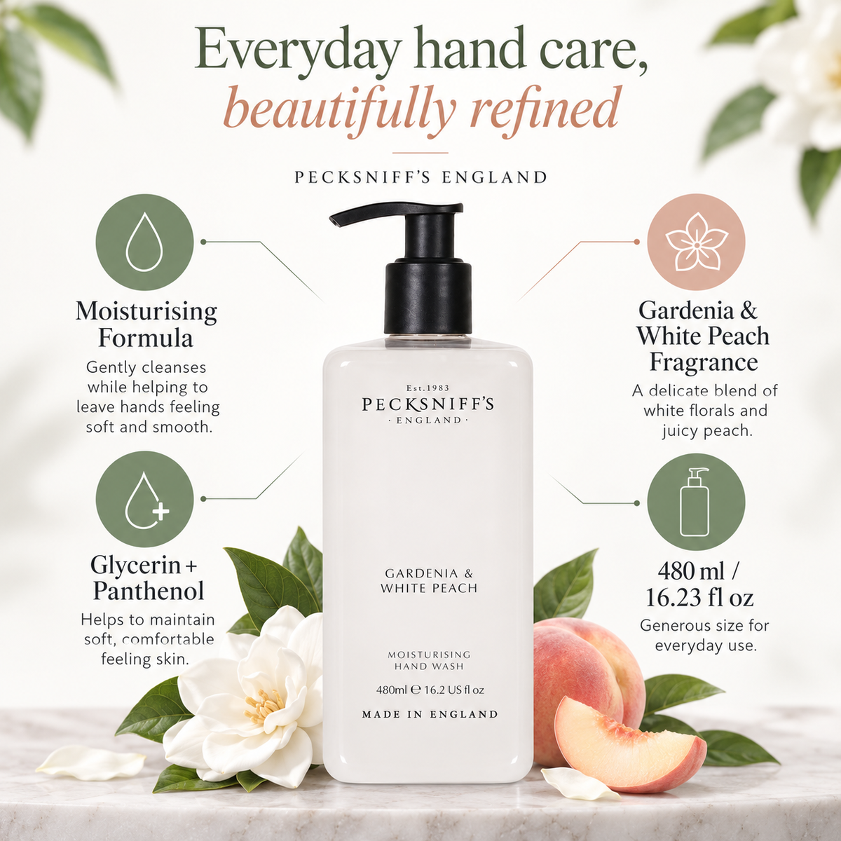 Pecksniff's Gardenia & White Peach Hand Wash 480ml/16.2 fl oz