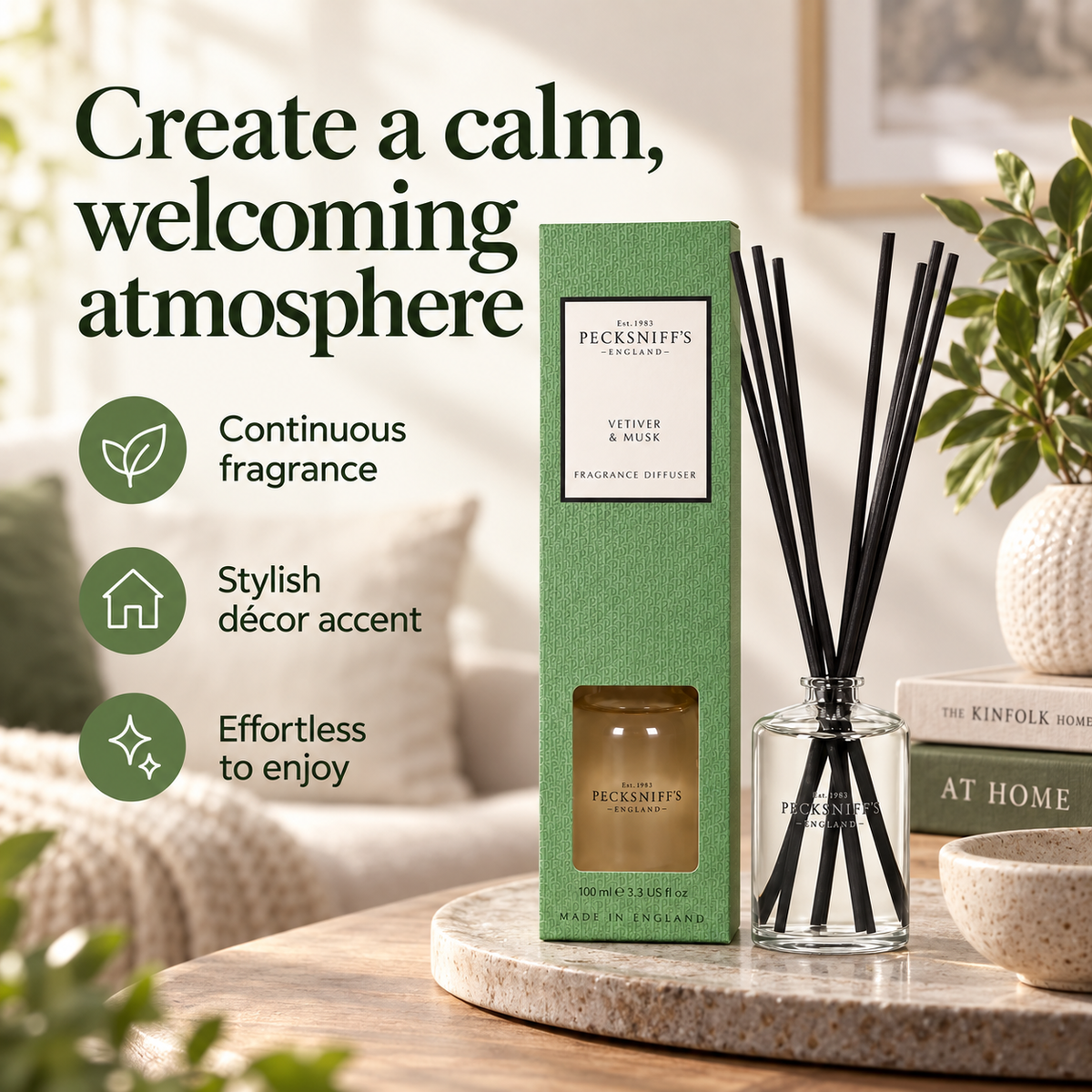 Pecksniffs Vetiver & Musk Diffuser | 100ml/3.38 Fl Oz