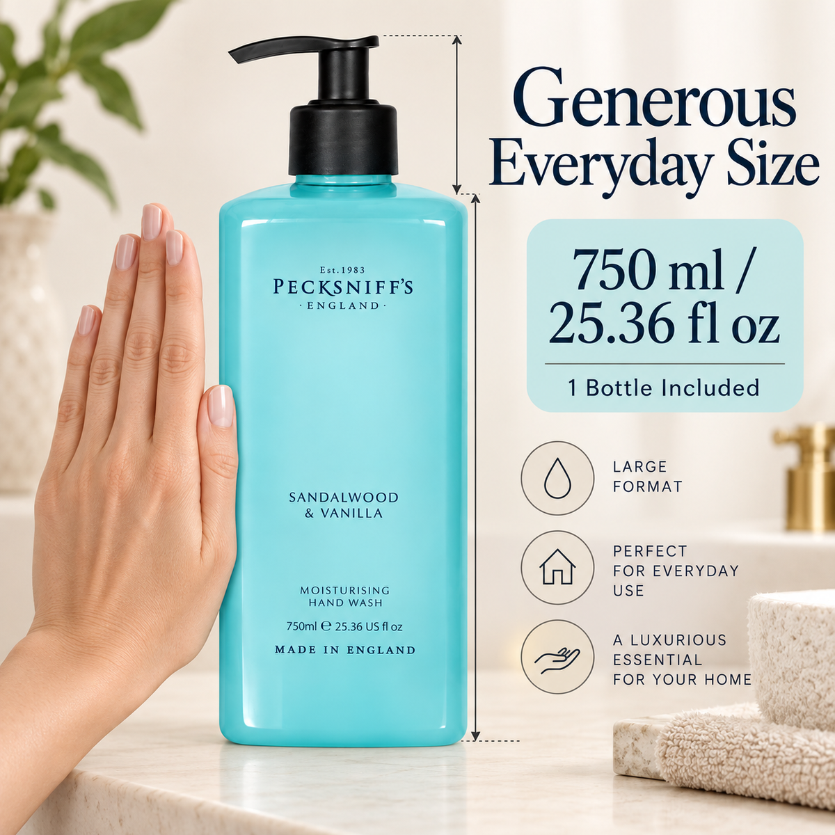 Pecksniff's Classic Sandalwood & Vanilla Scented Moisturizing Hand Wash | 750ml, 25.3 Fl oz