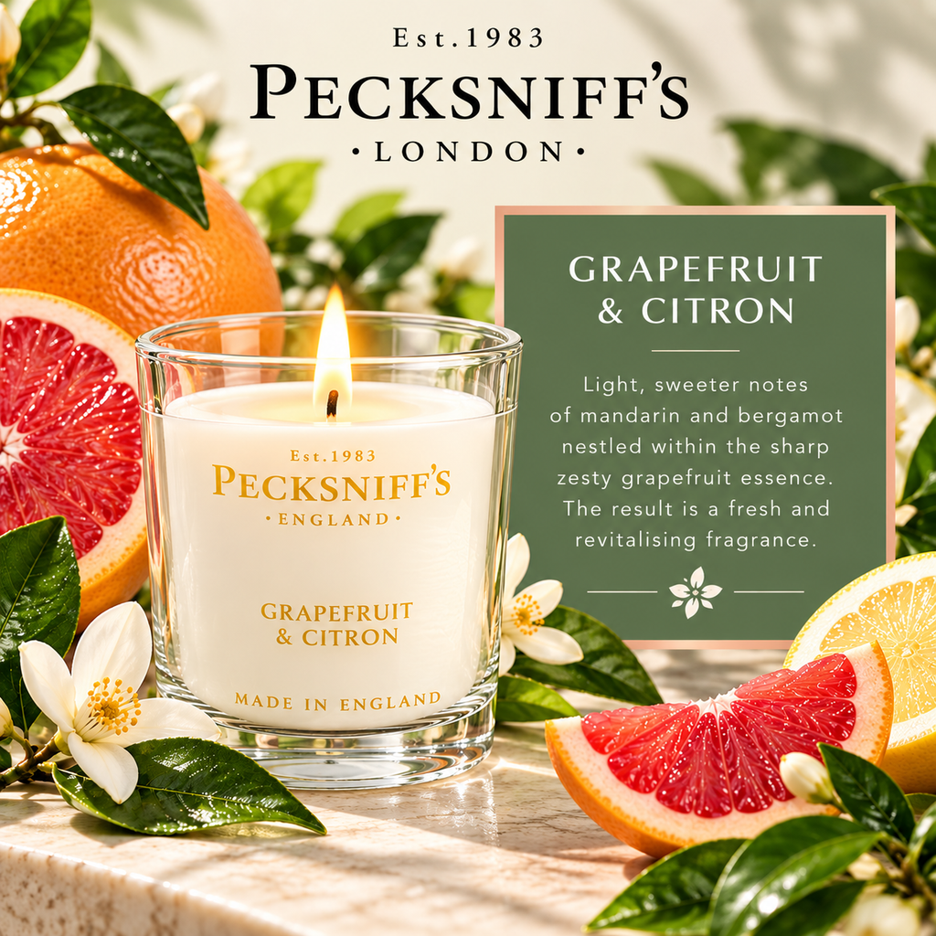 Pecksniff's Grapefruit & Citron Luxury Scented Candle | 1 Wick, 100 g/3.5 oz