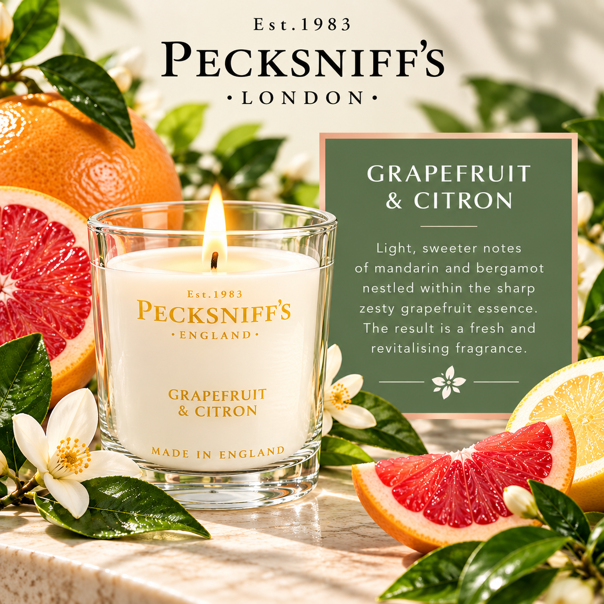 Pecksniff's Grapefruit & Citron Luxury Scented Candle | 1 Wick, 100 g/3.5 oz