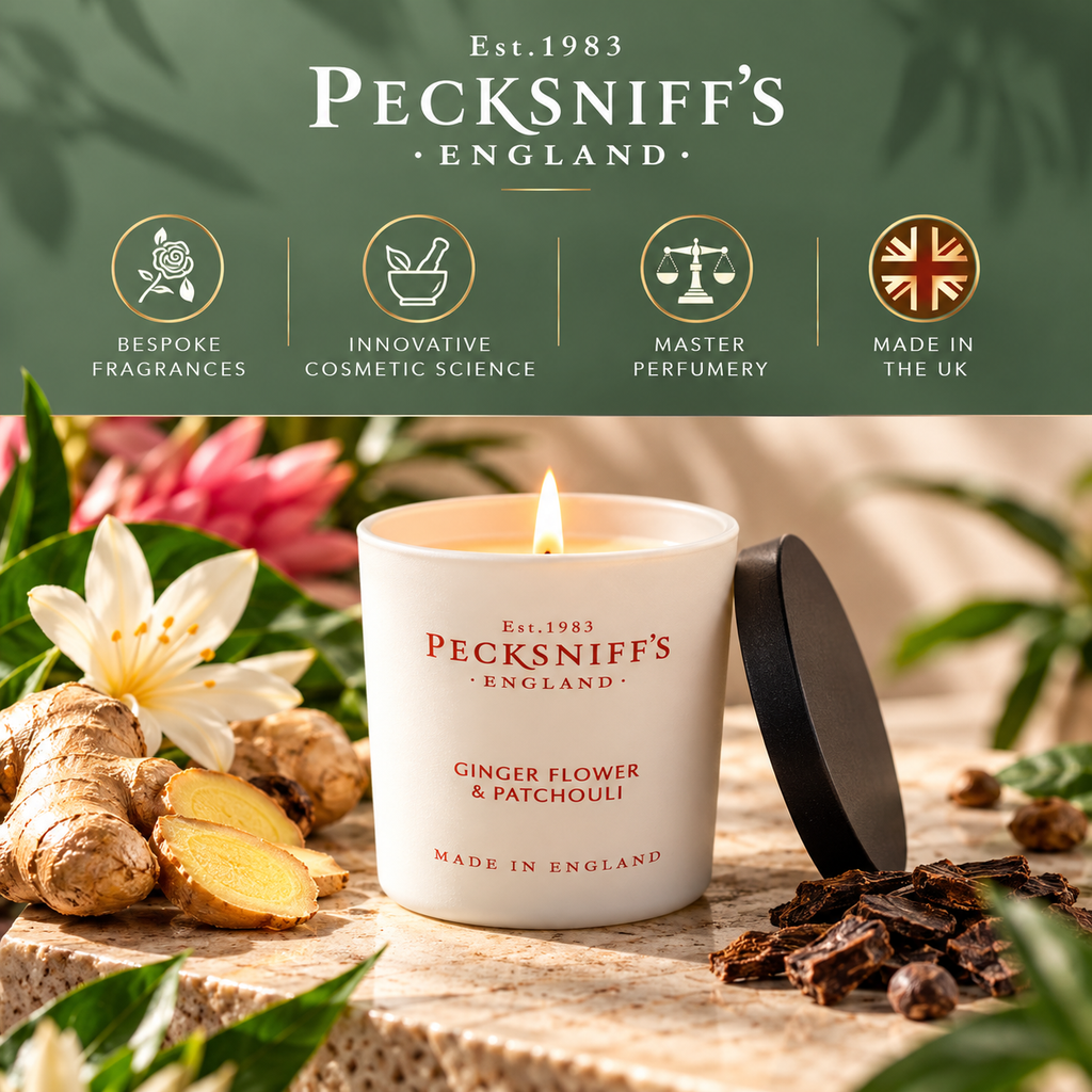 Pecksniff's Ginger Flower & Patchouli Luxury Scented Candle | 1 Wick, 100 g/3.5 oz