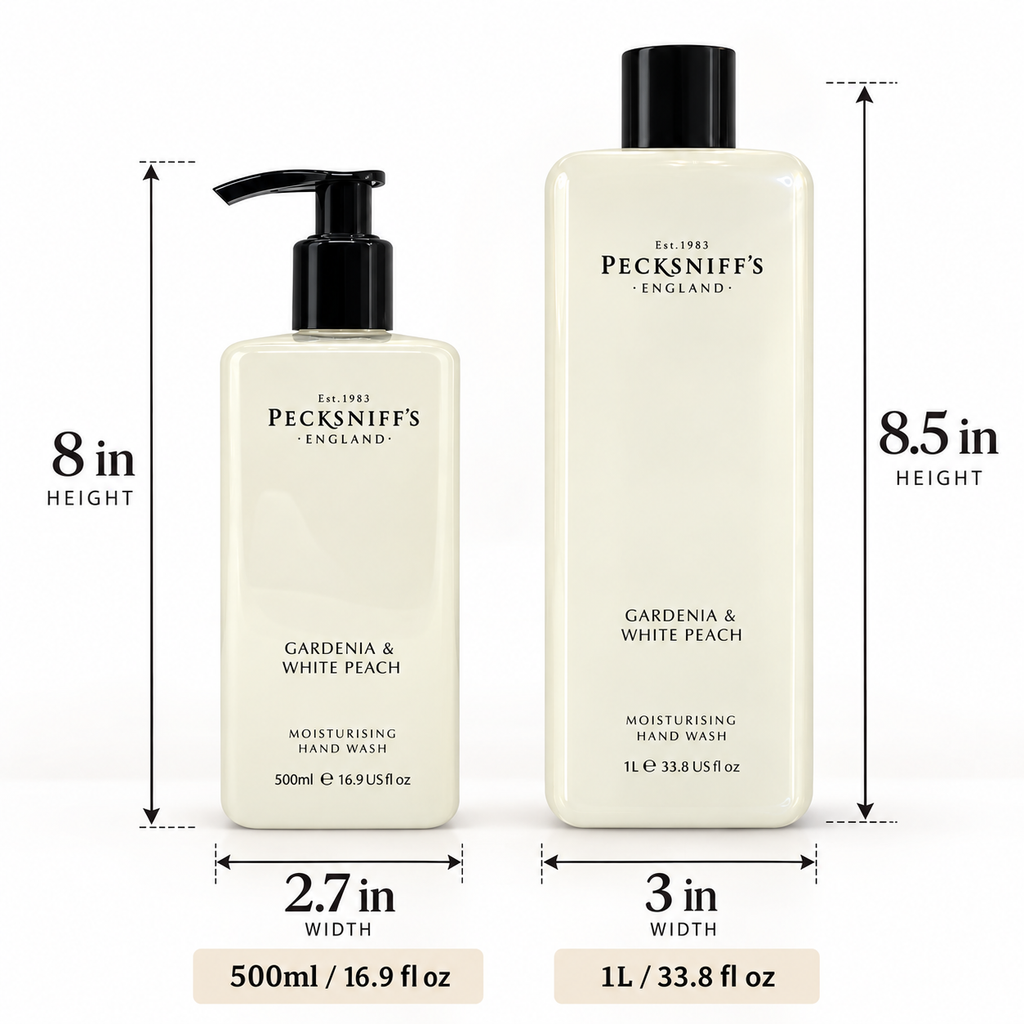 Pecksniffs Classic Gardenia and White Peach Moisturizing Hand Wash 500ml/16.9 Fl oz and Hand Wash Refill 1L/1000ml,33.8 Oz