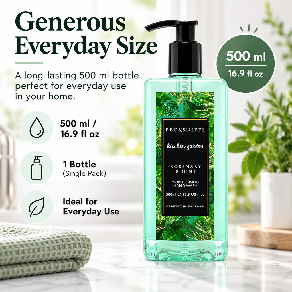Pecksniffs Rosemary & Mint Scented Moisturizing Hand Wash | 500ml, 16.9 Fl oz