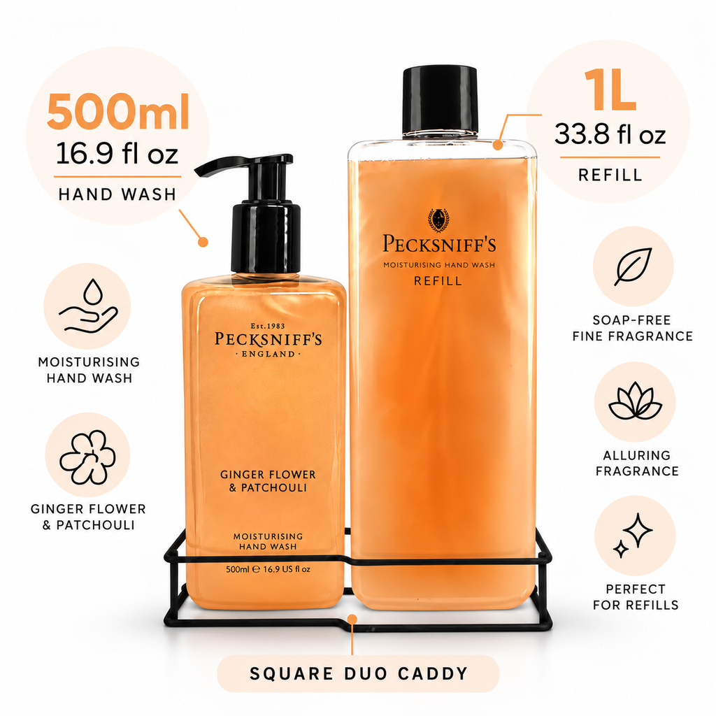 Pecksniff's Classic Ginger Flower & Patchouli Moisturizing Hand Wash 500ml/16.9 Fl oz and Hand Wash Refill 1L/1000ml,33.8 Oz