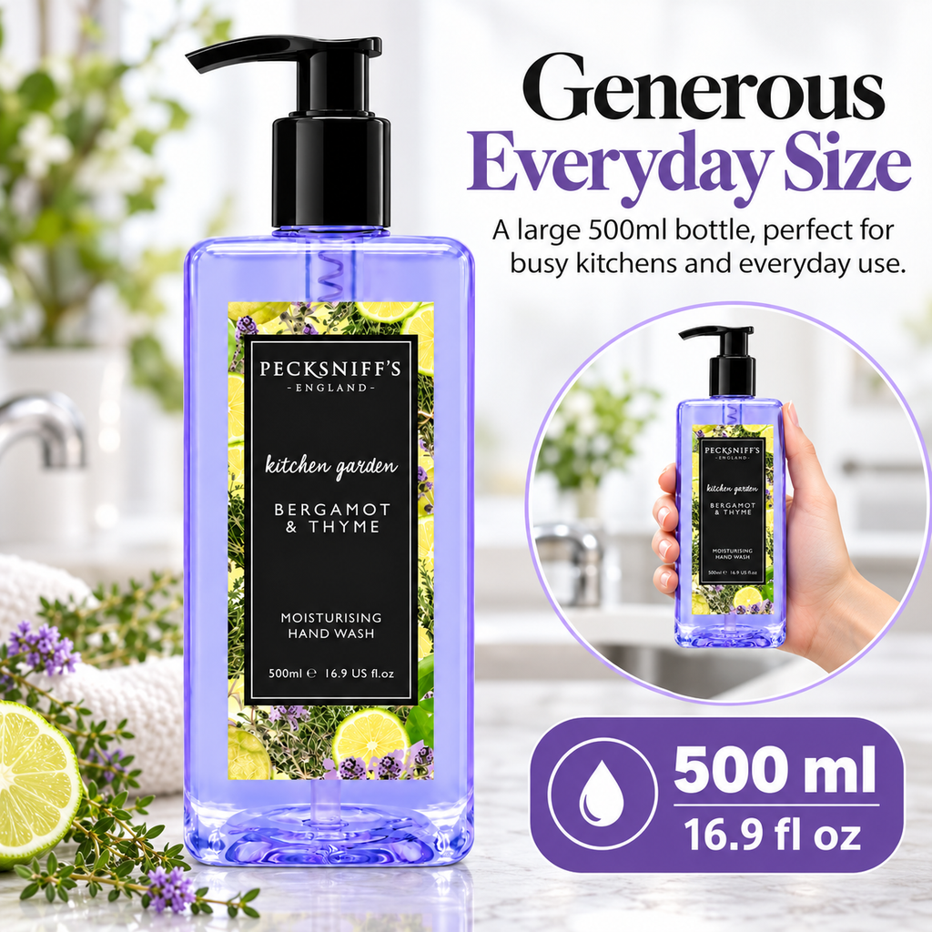 Pecksniff's Classic Bergamot & Thyme Scented Moisturizing Hand Wash | 500ml, 16.9 Fl oz