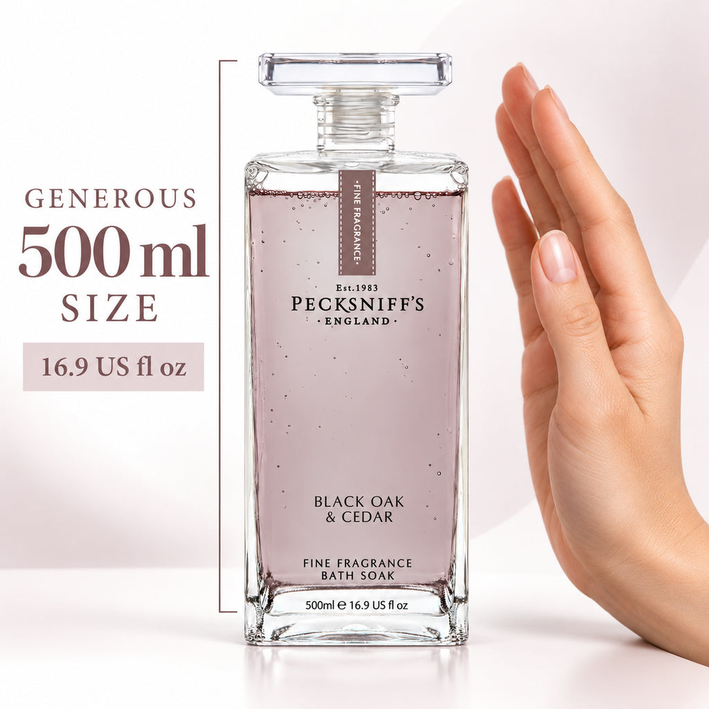 Pecksniff's Prestige Black Oak & Cedar Bath Soak Decanter | 500ml/16.9 Fl Oz
