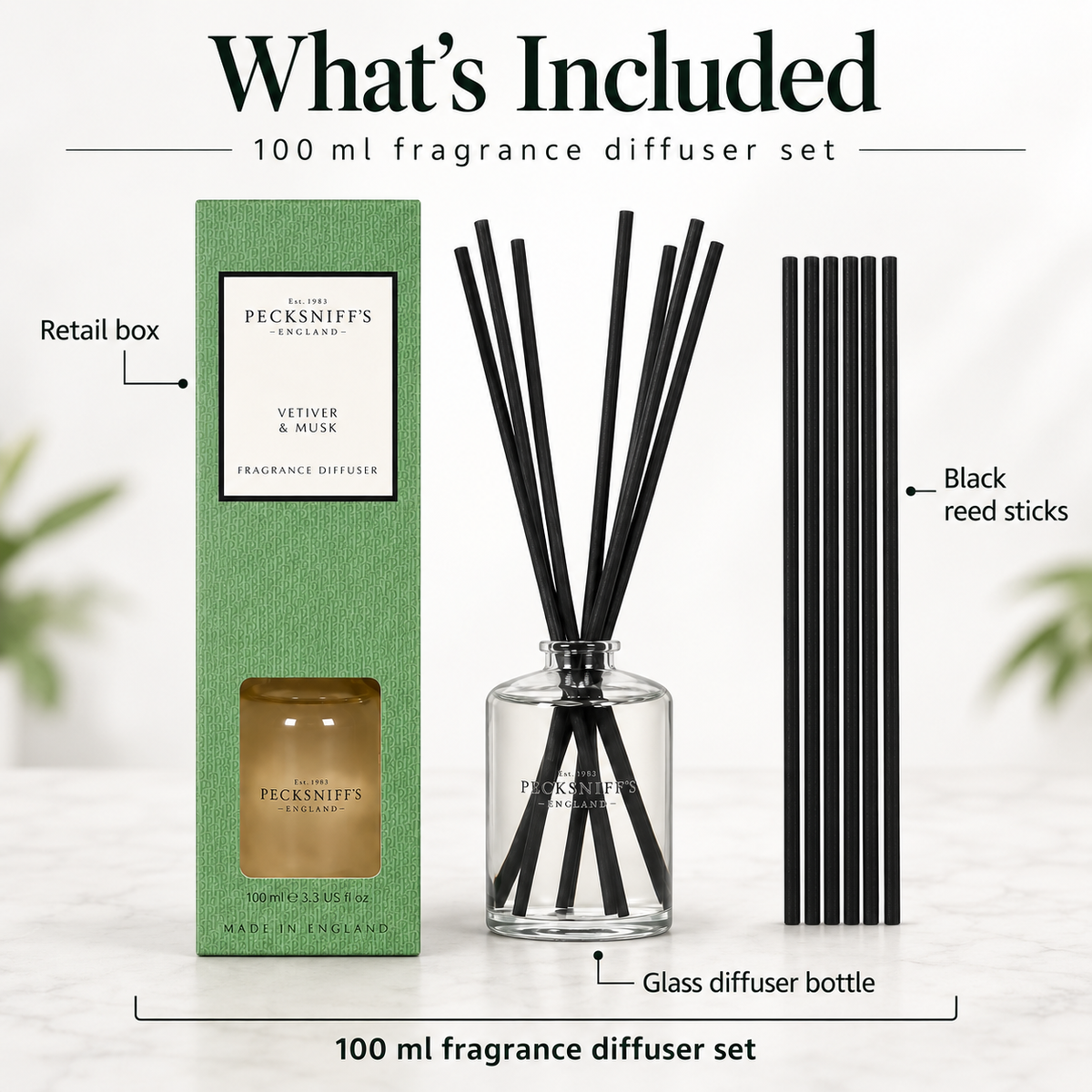 Pecksniff's Vetiver & Musk Diffuser | 100ml/3.38 Fl Oz