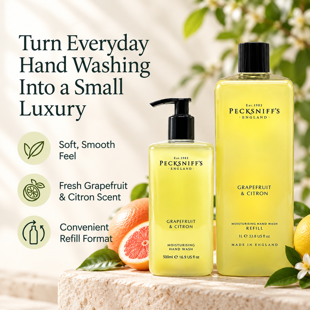 Pecksniff's Classic Grapefruit & Citron Moisturizing Hand Wash 500ml/16.9 Fl oz and Hand Wash Refill 1L/1000ml,33.8 Oz