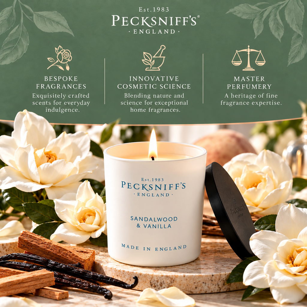 Pecksniff's Sandalwood & Vanilla Luxury Scented Candle | 1 Wick, 100 g/3.5 oz
