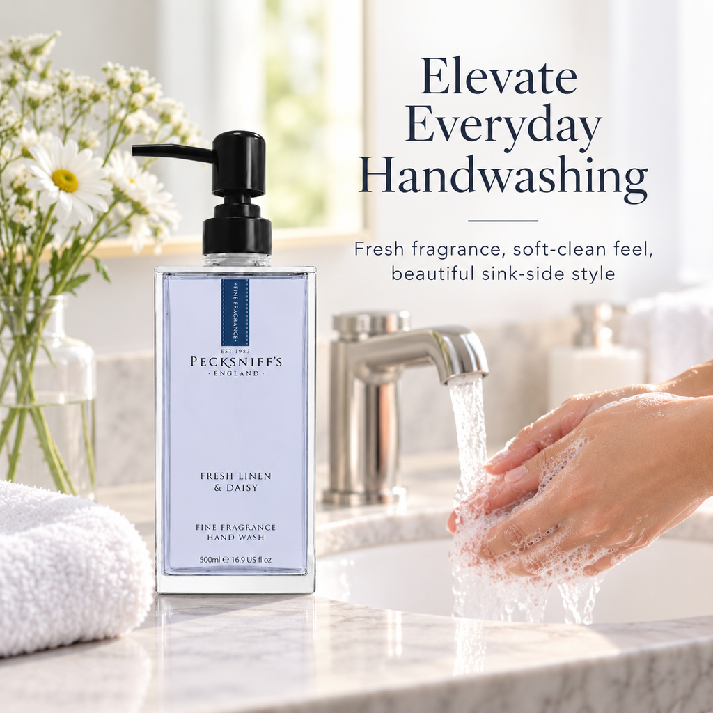 Pecksniff's Fresh Linen & Daisy Fine Fragrance Hand Wash in a Glass Bottle | 500ml, 16.9 Fl oz
