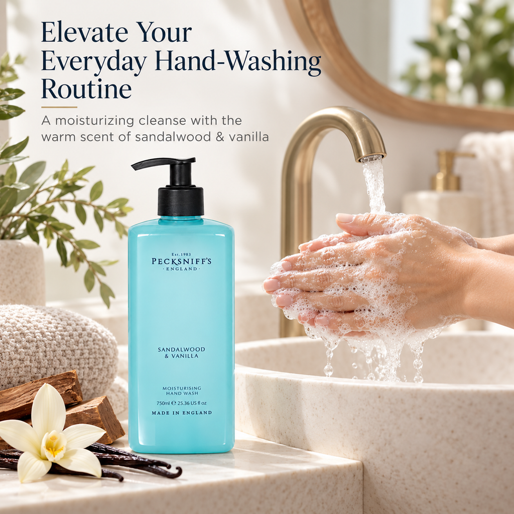 Pecksniff's Classic Sandalwood & Vanilla Scented Moisturizing Hand Wash | 750ml, 25.3 Fl oz