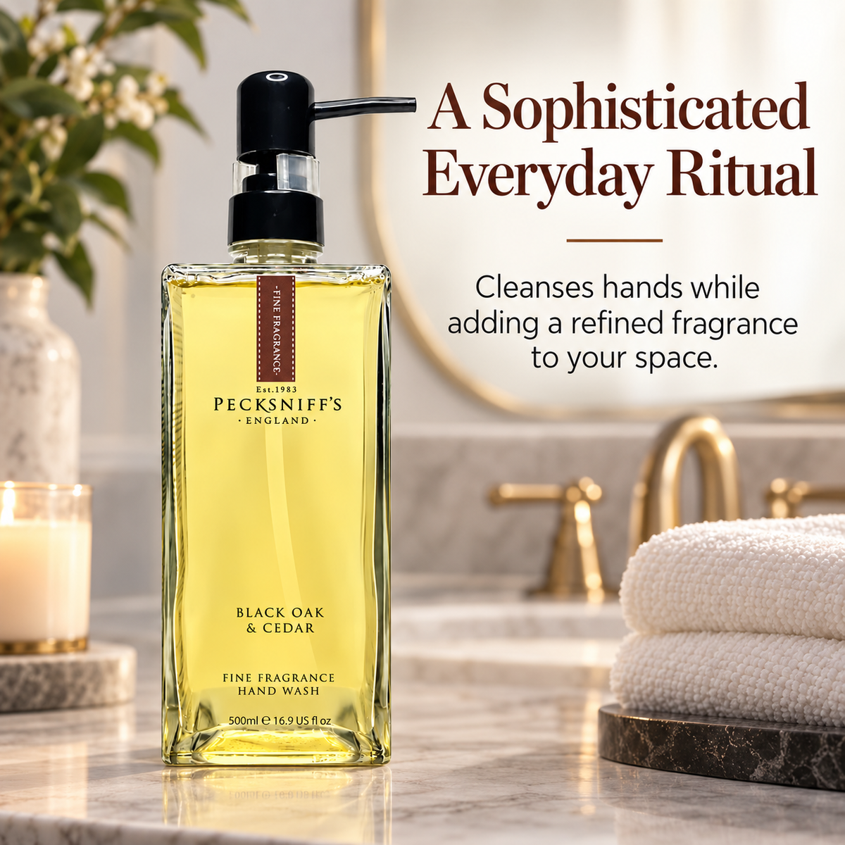 Pecksniffs Black Oak & Cedar Fine Fragrance Hand Wash in a Glass Bottle | 500ml, 16.9 Fl oz