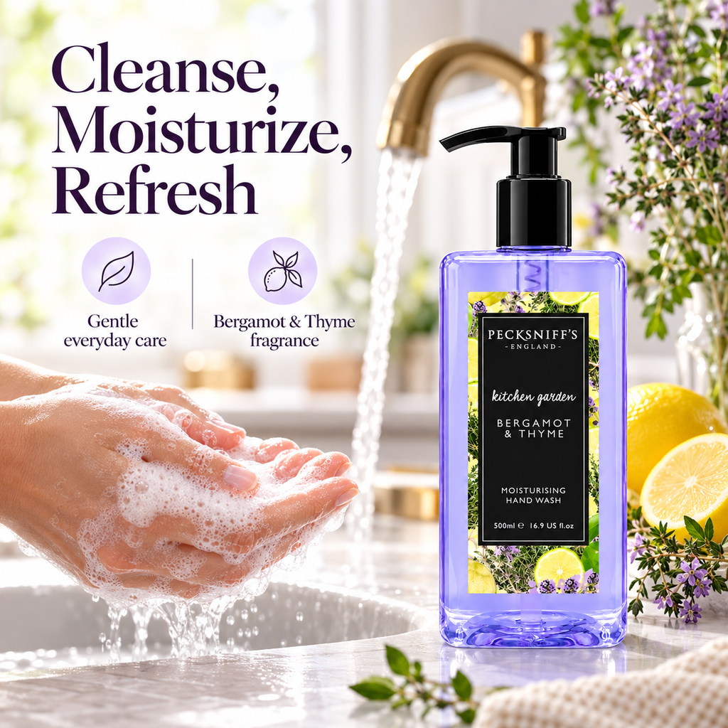 Pecksniff's Classic Bergamot & Thyme Scented Moisturizing Hand Wash | 500ml, 16.9 Fl oz